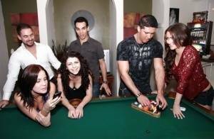Promiscuous chicks enjoy a foursome groupsex at the house party on girlzfan.com